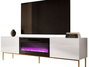 Έπιπλο Τηλεόρασης Με Φλόγα Led Slide Plus 162505529 200x40x57cm White-Gold