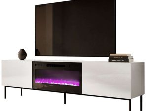 Έπιπλο Τηλεόρασης Με Φλόγα Led Slide Plus 162505539 200x40x57cm White-Black