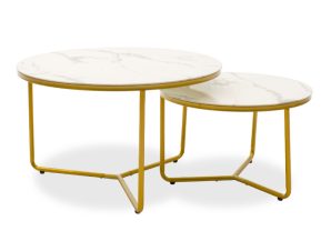 Τραπέζια σαλονιού Paris pakoworld σετ 2 τμχ γυαλί 8mm σχέδιο μαρμάρου-χρυσό – PAKO WORLD – 029-000091