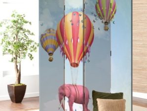 Ροζ ελεφαντάκι σε αερόστατο, Παιδικά, Παραβάν, 80 x 180 εκ. [Δίφυλλο]